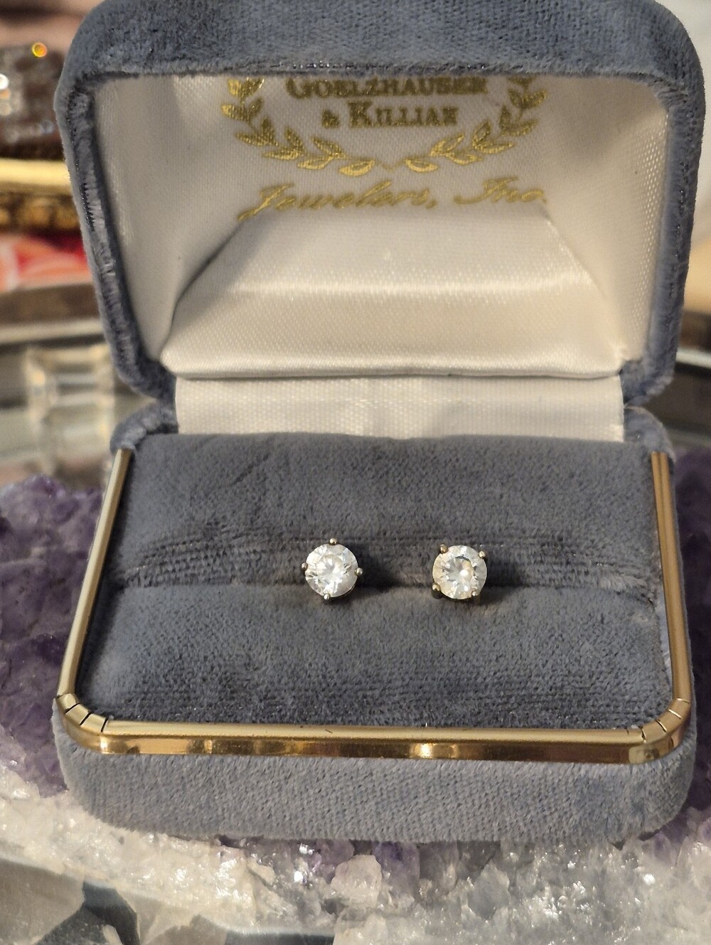 Vintage 585 (14k) Yellow Gold Half Carat Cubic Zirconia Stud Earrings B1025